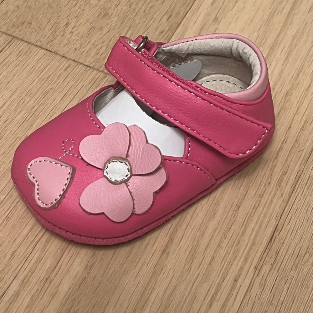 See Kai Run Smaller, Midori, Hot Pink Mary Jane with flower shoes, Size 0-6m